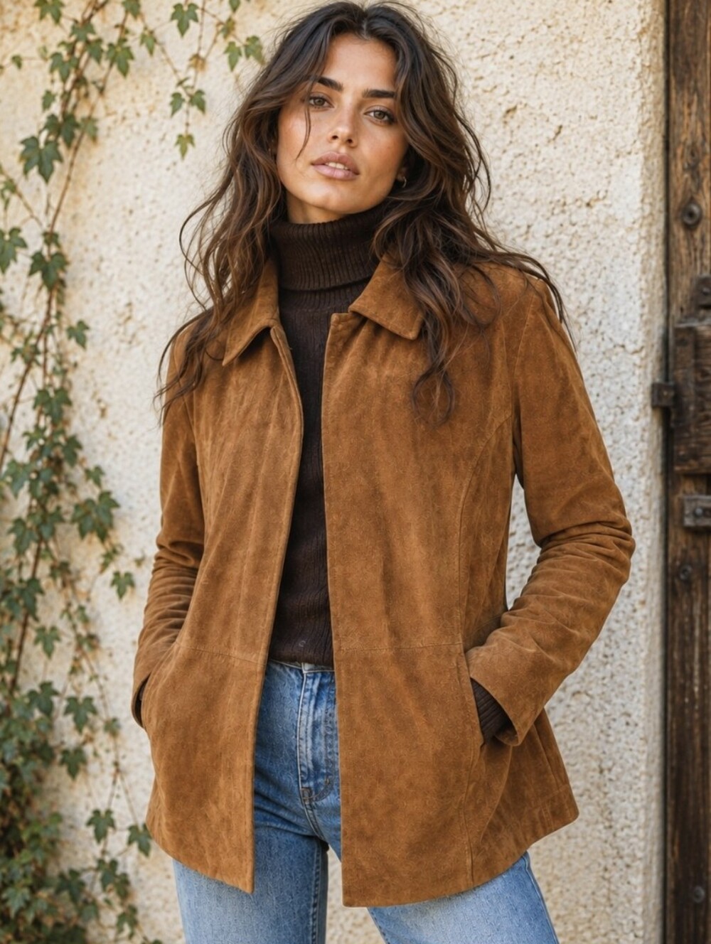 Vtg Elisabeth Liz Claiborne 100% Leather Jacket Camel Tan Suede Full Zip Size 18